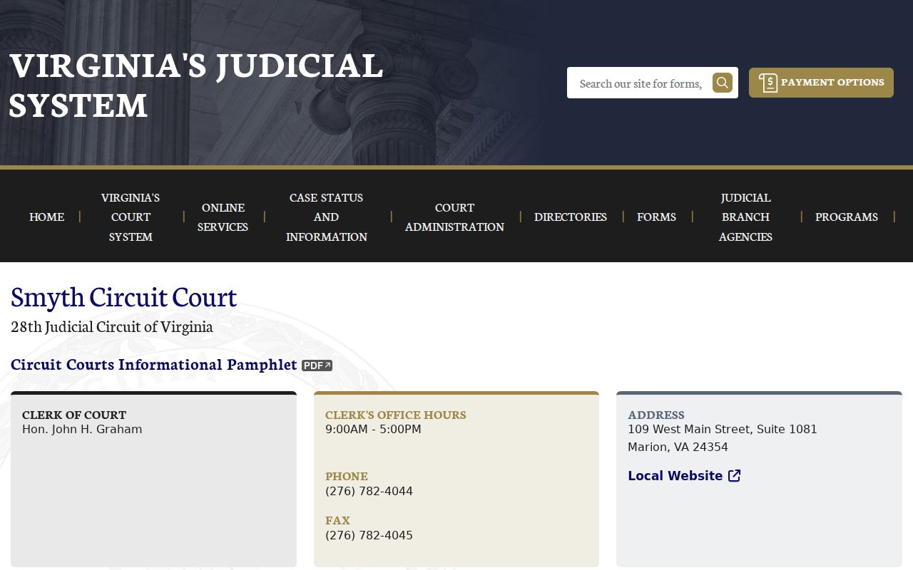 Virginia Judiciary page for Smyth Circuit Court criminal case records