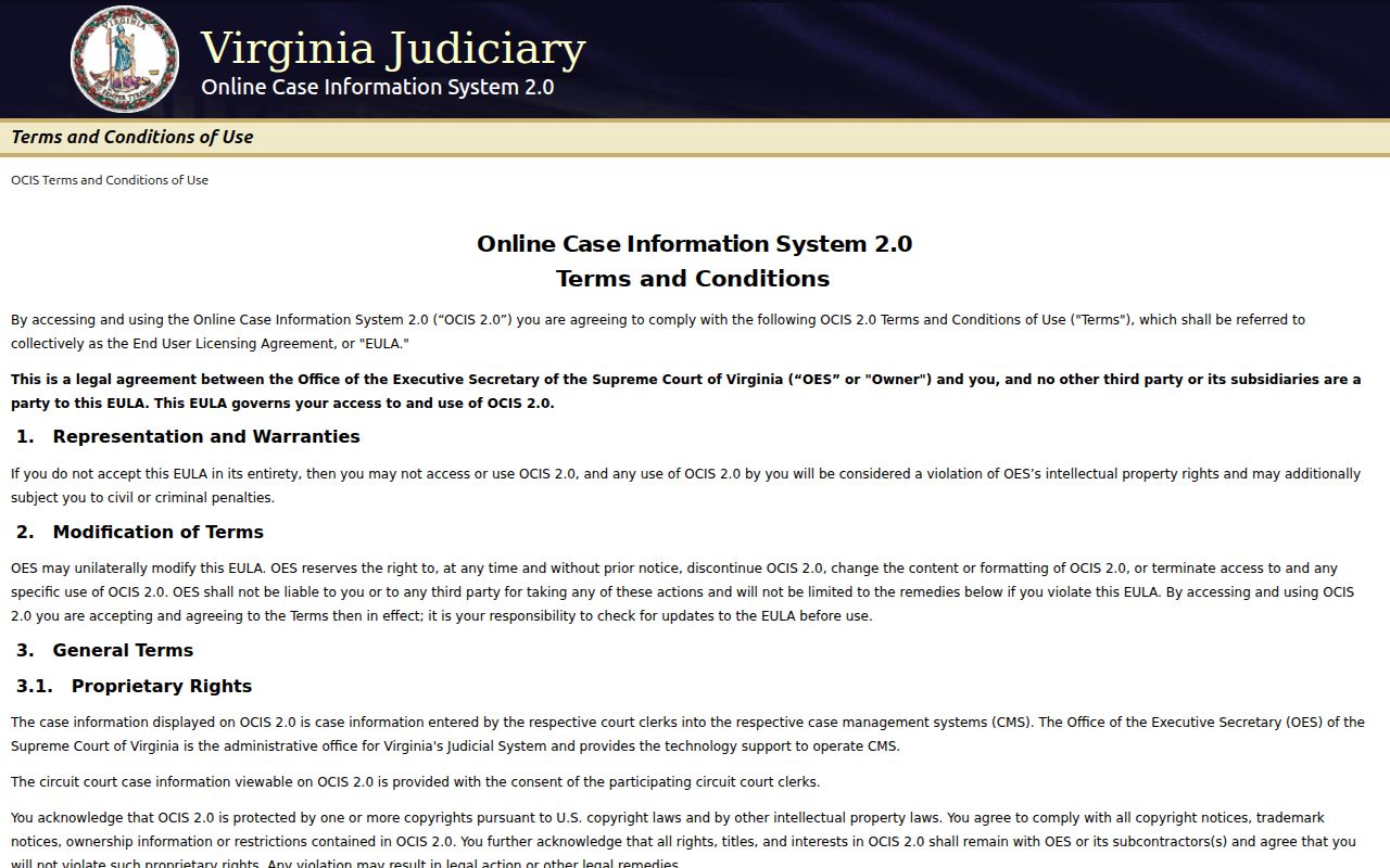 Virginia OCIS statewide search used for Smyth County court cases