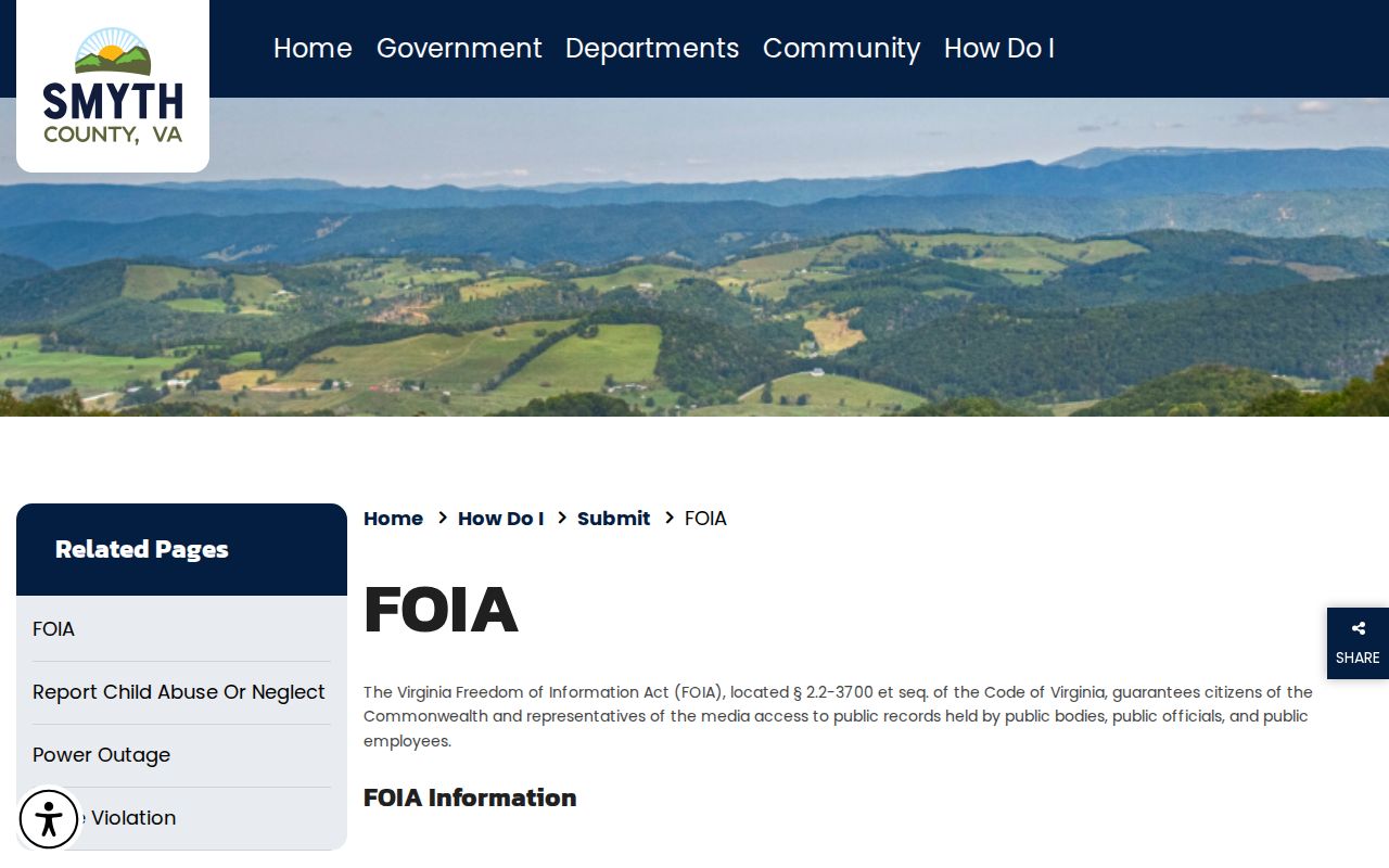 Smyth County VFOIA request channels and response timing